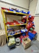 Large Lot of Plastic Bins, Gloves (Impact Gloves), Heavy Duty Shelf