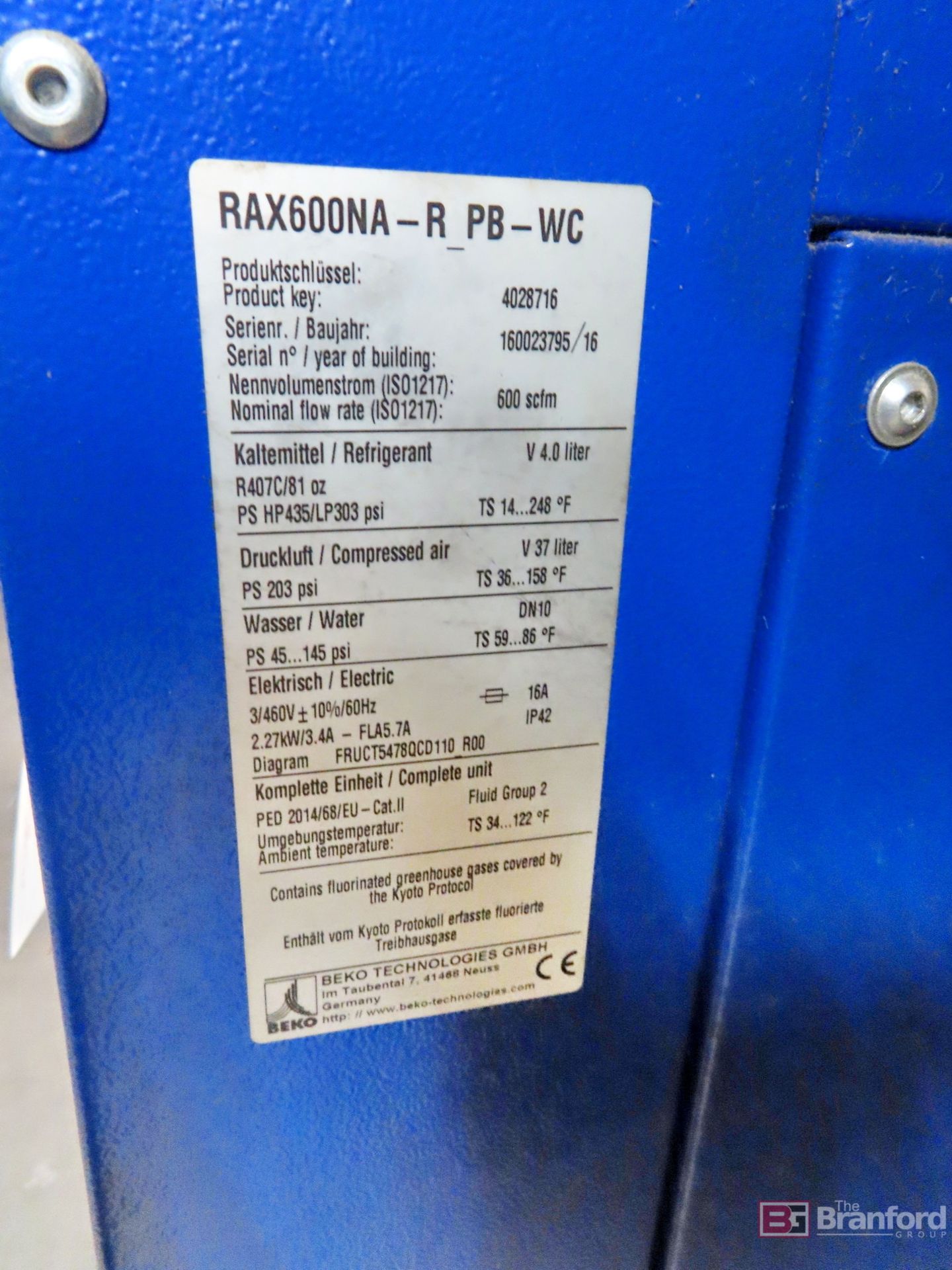 Beko Technologies Mdl. RAX600NA-R_PB-WC Refrigerated Air Dryer - Image 6 of 6