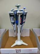 Lot of (6) Gilson Pipetman Various ML Pipettes w/ Stands