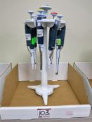 Lot of (6) Gilson Pipetman Various ML Pipettes w/ Stands