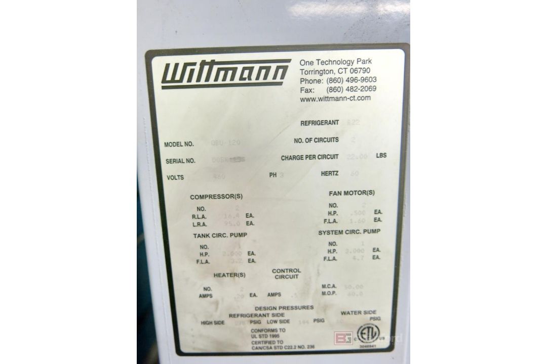 Wittmann Model Q8V-U120 Dual Zone 7-Ton Each Total 14-Ton Chiller - Image 5 of 5