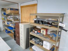 Sections of Shelving w/ Contents and Cabinets