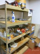 Shelf, w/ regulators, bug remover, spill snakes, etc.