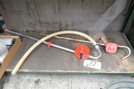 Lot-(2) Hand Crank Barrel Pumps Under (1) Bench