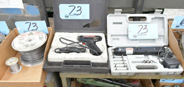 Lot-(1) American Cordless Screwdriver, (1) Weller Soldering Gun, Solder, and Lead Spool in (1) Box