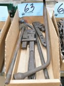 Lot-(2) Pipe Wrenches and Tire Irons in (1) Box