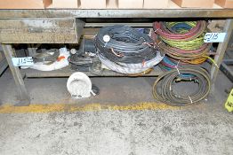 Lot-Air Hoses, Extension Cords, Wire, Exhaust Hose, Plastic Tubing, and Fan Under (1) Bench