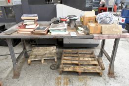 Lot-(3) Various Work Benches, (1) Shelving Unit, and (1) Steel Layout Table,