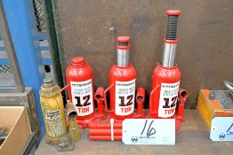 Lot-(3) Pittsburgh 12-Ton and (1) Wilmar 4-Ton Capacity Hydraulic Bottle Jacks with Handles