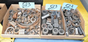 Lot-Various Cast Iron Pals in (3) Boxes Under (1) Bench