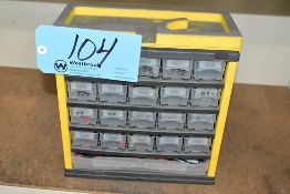 Lot-Various Jig, I.D. Grinding Wheels and Burrs in (1) Organizer Bin Cabinet