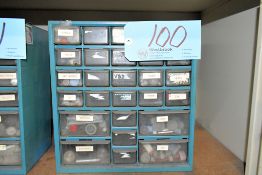 Lot-Various Jig & I.D. Grinding Wheels in (1) Organizer Bin Cabinet