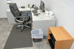 Lot-(1) Desk, (2) Chairs, (1) File Cabinet, (1) Table, (1) Stand in (1) Office