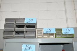 Lot-(3) Various Bin Organizer Cabinets on Top of (1) Cabinet