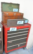 Lot-(1) Craftsman Rolling Tool Chest, (1) Vintage Wood Machinist Tool Box & (1) Expanding Tool Tray