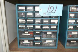 Lot-Various Jig & I.D. Grinding Wheels in (1) Organizer Bin Cabinet
