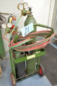 Lot-(1) Oxygen/Acetylene Tank Cart with Torches, Hose, Gages, (1) Oxygen and (1) Acetylene Tanks