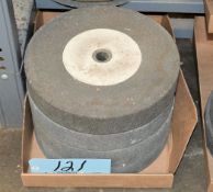 Lot-(4) Large Grinding Wheels in (1) Box on Floor Under (1) Bench