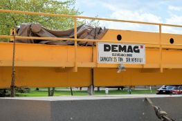 Demag 25-Ton Capacity Traveling Overhead Bridge Crane, Mannesmann Demag 29-HP Crane Motor