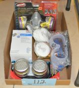 Lot-Various Respirator Filters, Goggles, Etc. in (1) Box Under (1) Table