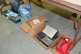 Lot-Chain, Pump Sprayer, Tool Totes with Contents, Etc. Under (2) Tables