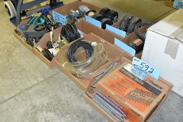 Lot-Nails, Tubing, Hose Accessories, Etc. in (4) Boxes Under (1) Table