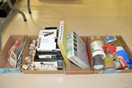 Lot-Velcro, Hooks, Tapes, Etc. in (4) Boxes Under (1) Table