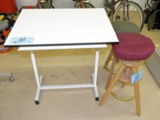 Lot-(1) Adjustable Tilting Drawing Table with (2) Stools