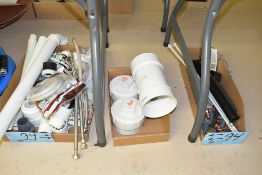 Lot-Various PVC Fittings and Plumbing Parts in (3) Boxes Under (1) Table