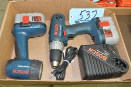 Lot-(2) Bosch 24-Volt Cordless Tools with (2) Batteries and (1) Charger in (1) Box