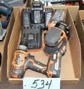 Lot-(2) Ridgid 18-Volt Cordless Tools with (3) Batteries and (2) Chargers in (1) Box
