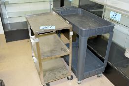 Lot-(1) Plastic Shop Cart and (1) Stainless Steel Shop Cart