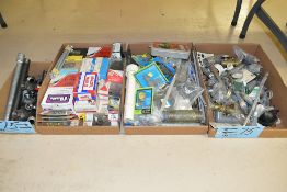 Lot-Nails, Pipe Fittings, Toilet Repair, Etc. in (4) Boxes Under (1) Table