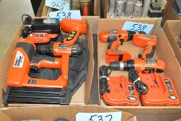 Lot-(2) Black & Decker 14.4-Volt Cordless Tools with (2) Chargers, Etc.