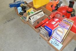 Lot-Rope, Hose, Hardware, Fixture Pump, Etc. in (7) Boxes Under (1) Table