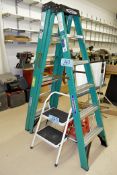 Lot-(2) Warner 6' Fiberglass Step Ladders, (2) 2-Stepper, and (1) Single Step
