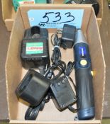 Lot-Grizzly 14.4 Volt Cordless Tools with (2) Batteries and (2) Chargers, Etc.
