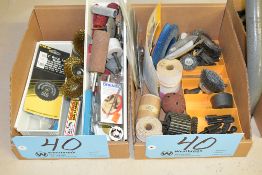 Lot-Various Sanding and Wire Wheels, Etc. in (2) Boxes on Floor Under (1) Table