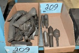 Lot-Large Boring Bars, Centers and Holders in (2) Boxes Under (1) Bench