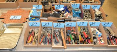 Lot-Various Screwdrivers, Torx Drivers, Pliers, Wire Strippers, Chainsaw Chain, Safety Glasses, Etc.
