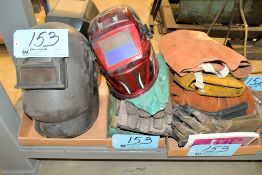 Lot-Welding Helmets and Safety Apparel in (3) Boxes Under (1) Bench