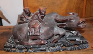 Antiker Büffel Hartholz Skulptur