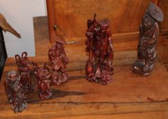 7 Skulpturen Hartholz, Antik verschiedene Größen