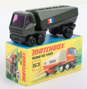 Matchbox Lesney Superfast MB-63 Freeway Gas Tanker, rarer DARK OLIVE DRAB paintwork with FRENCH FLAG