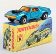 Matchbox Lesney Superfast MB-9 AMX Javelin with LIGHT METALLIC BLUE body and LIGHT ORANGE interior