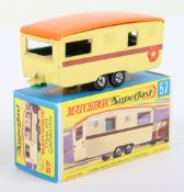 Matchbox Lesney Superfast MB-57 Trailer Caravan with BEIGE body, BROWN stripe & Flower labels