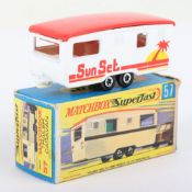 Matchbox Lesney Superfast MB-57 Trailer Caravan, White body with SUNSET prints