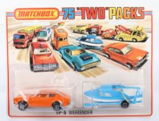 Two Matchbox Lesney Superfast MB-54 Capri and MB-9 Boat & Trailer in TP5 Weekender Set 