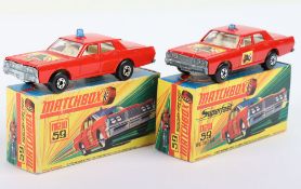 Two Matchbox Lesney Superfast MB-59 Mercury Fire Chief Car Boxed Models