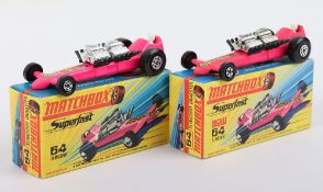Two Matchbox Lesney Superfast MB-64 Slingshot Dragster Boxed Models